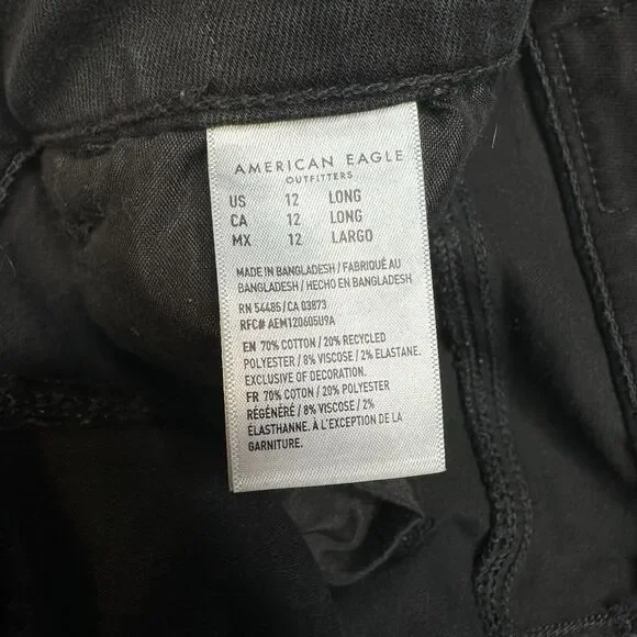 American Eagle Jeans 12 Long Curvy Hi Rise Jegging Next Level Black Distressed - Picture 10 of 12